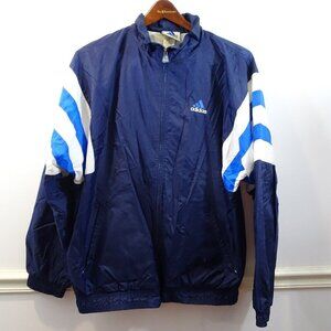 Vintage Adidas Blue White Striped Windbreaker Track Jacket Full Zip Size XL